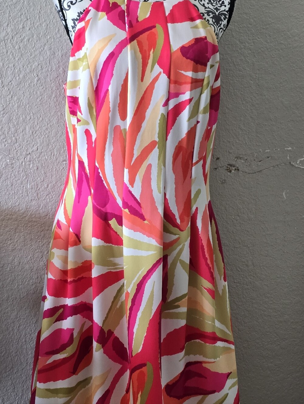 Vince Camuto Vibrant Pink, Coral & Cream Halter Midi Dress